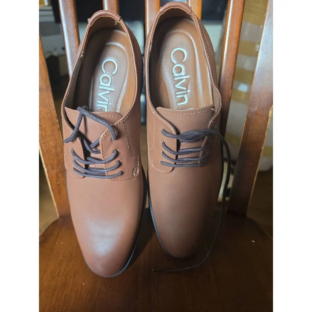 Men's Calvin Klein Carl Smooth Calf Leather Oxford Shoes Brown/Tan Size 8